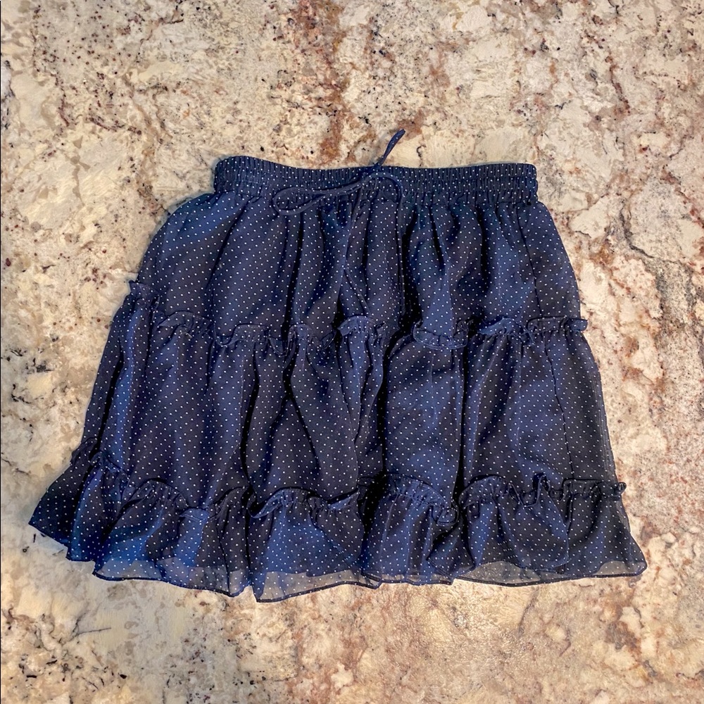 Moon River Navy Polka Dot Ruffled Skirt